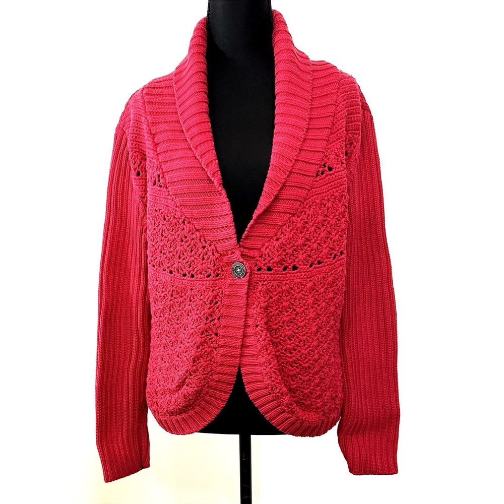 Chicos Red Knit Shawl Collar Button Front Cardigan Sweater Size 2
